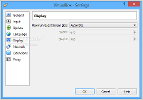 Showing the display settings in VirtualBox